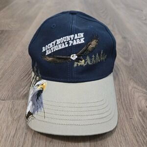 Rocky Mountain National Park Eagle Embroidered Baseball Cap Navy Tan Adjustable